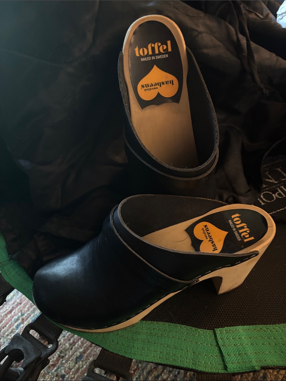 Toffel Black Leather Clog Mules — Women